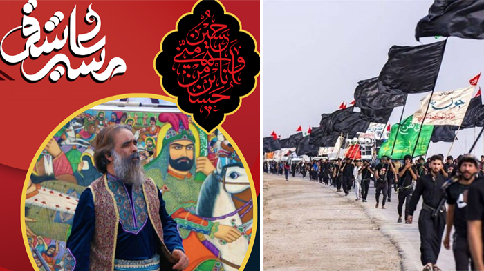 هنرمند مازندرانی در پیاده روی اربعین پرده‌ خوانی می‌کند