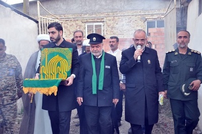 حضور خدام رضوی به همراه پرچم متبرک آستان قدس در علی آبادکتول